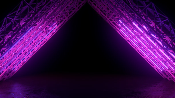 3d抽象背景紫外霓虹灯，空隧道，宇宙景观图片下载