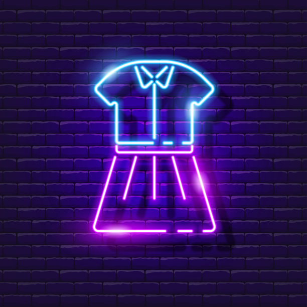 校服霓虹灯招牌。女性发光图标的着装规范。矢量插图设计。学校的概念。图片下载