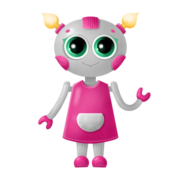 可爱的机器人女孩孤立在白色背景。机器人对孩子图片下载