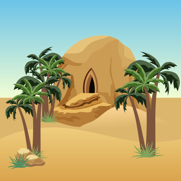 沙漠景观场景的卡通或游戏资产背景图片下载