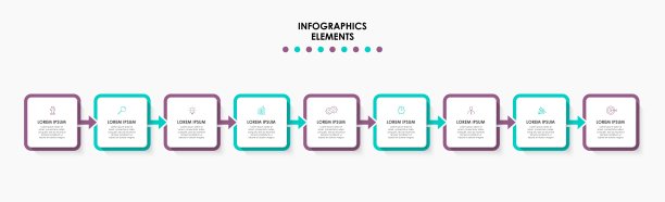 矢量信息图形设计插图业务模板与图标和9个选项或步骤。可用于流程图，演示文稿，工作流布局，横幅，流程图，信息图图片下载