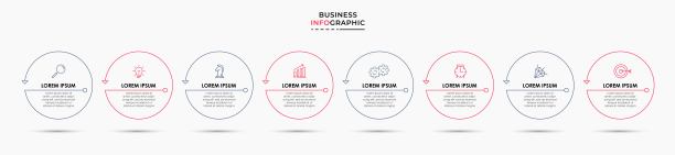 矢量信息图设计插图业务模板与图标和8个选项或步骤。可用于流程图，演示文稿，工作流布局，横幅，流程图，信息图图片下载
