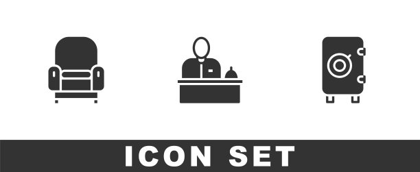 设置扶手椅酒店前台和安全图标图片下载