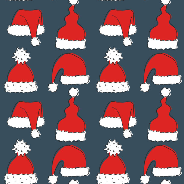 无缝图案与手绘圣诞老人帽图片下载