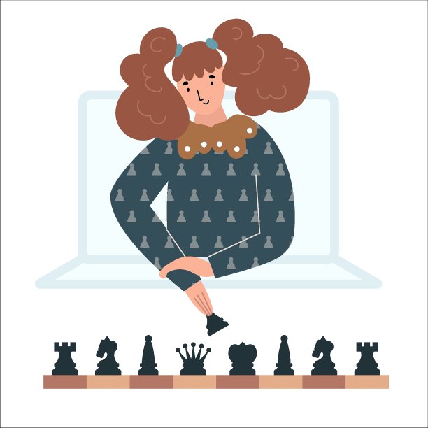 女孩玩国际象棋在线平概念。图片下载
