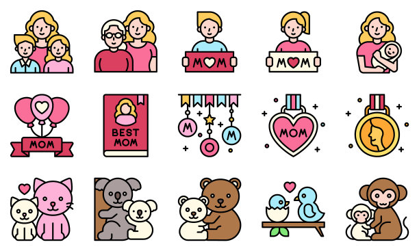 母亲节相关的填充图标设置2图片下载