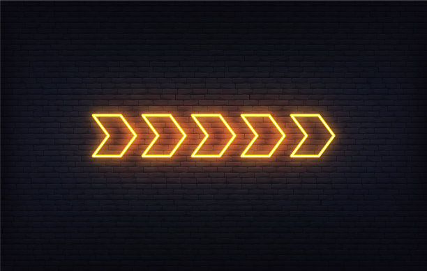 霓虹箭头标志设置橙色发光的霓虹箭头图片下载