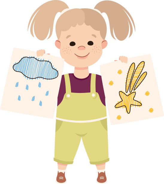 可爱的女孩展示了云和星星的图画图片下载