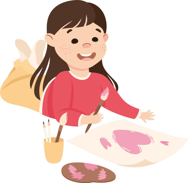 可爱的女孩躺在地板上，画着图片下载