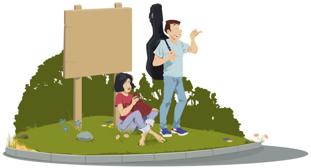 年轻的旅行者背着背包上网和图片下载