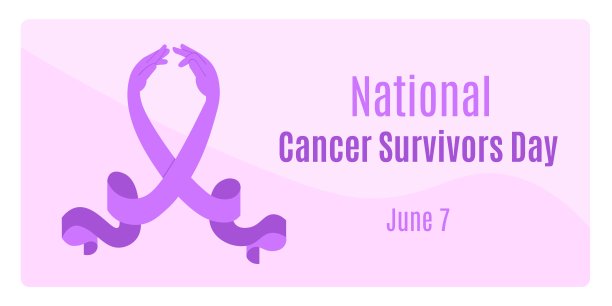 全国癌症幸存者日薰衣草意识丝带与援助之手作为支持和团结的概念。致力于征服肿瘤疾病的人的水平矢量横幅模板图片下载