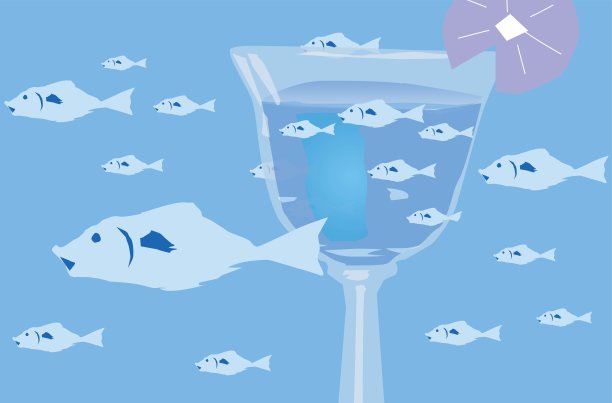 酒和鱼的插图。图片下载