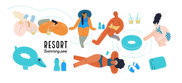 海滩度假活动现代平坦图片下载