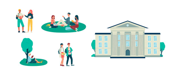 设学生楼与大学楼扁平图片下载