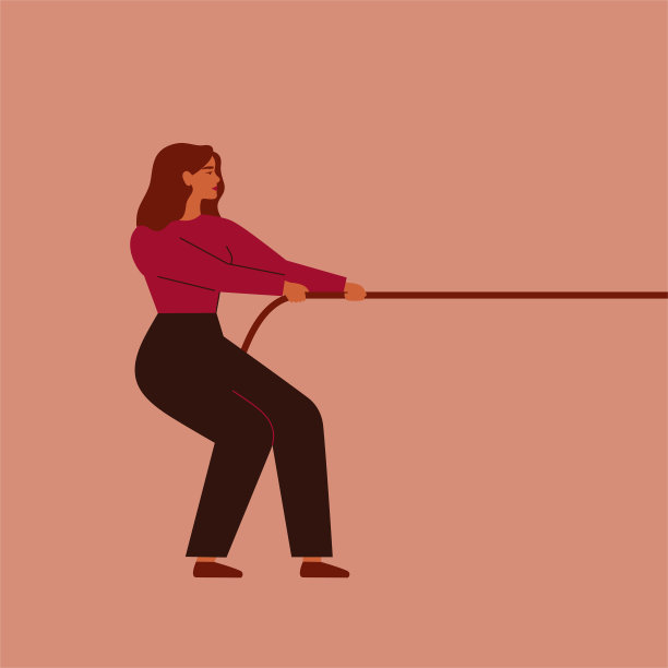 坚强的女人在为自己而战。女孩用力拉绳子。女权主义和女性赋权运动的概念。图片下载