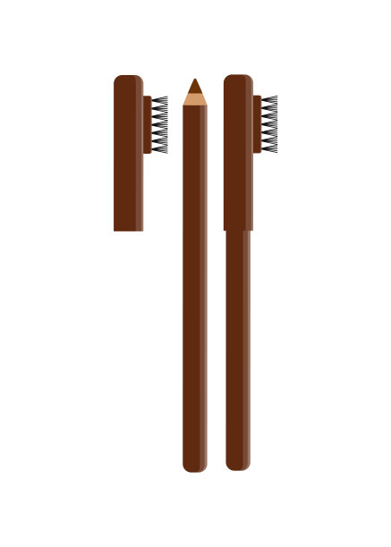 矢量眉笔与笔帽和笔刷。合上、开着棕色眉笔。妇女和女孩用的装饰性化妆品。剪辑艺术。图片下载