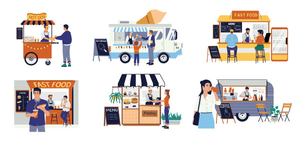 街头小吃摊小家庭经营热狗图片下载