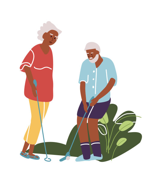 老人和卡通老人打高尔夫图片下载