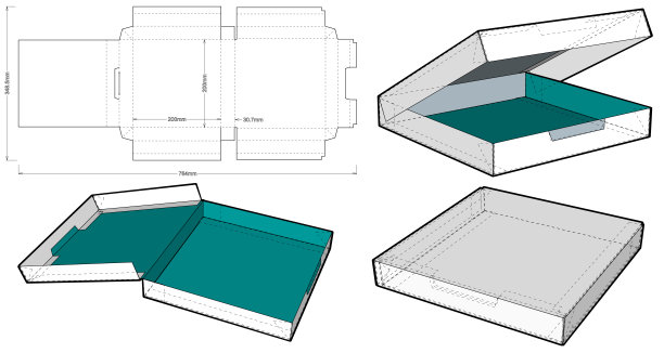 自组装折叠盒。易于组装，不需要胶水(内部尺寸15x10x3cm)。eps文件具有完整的规模和功能。为真正的纸板制作准备。图片下载