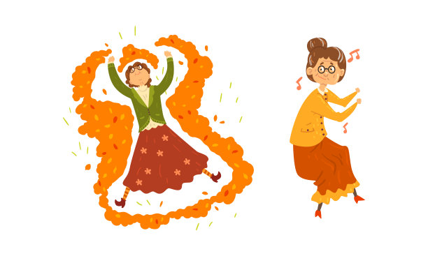老年趣味休闲活动套装，老年妇女舞蹈，制作秋叶堆卡通矢量插画中的天使图片下载