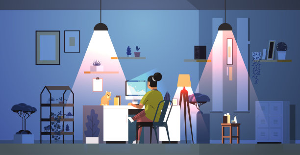 劳累过度的女商人自由职业者看着电脑屏幕女人坐在工作场所与猫图片下载