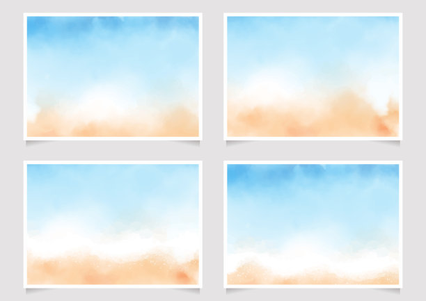 抽象松散的蓝色和沙滩水彩背景为婚礼请柬模板布局5x7水平图片下载