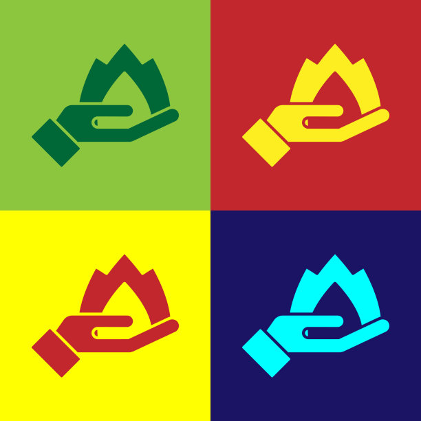 波普艺术手握火的图标孤立的颜色图片下载