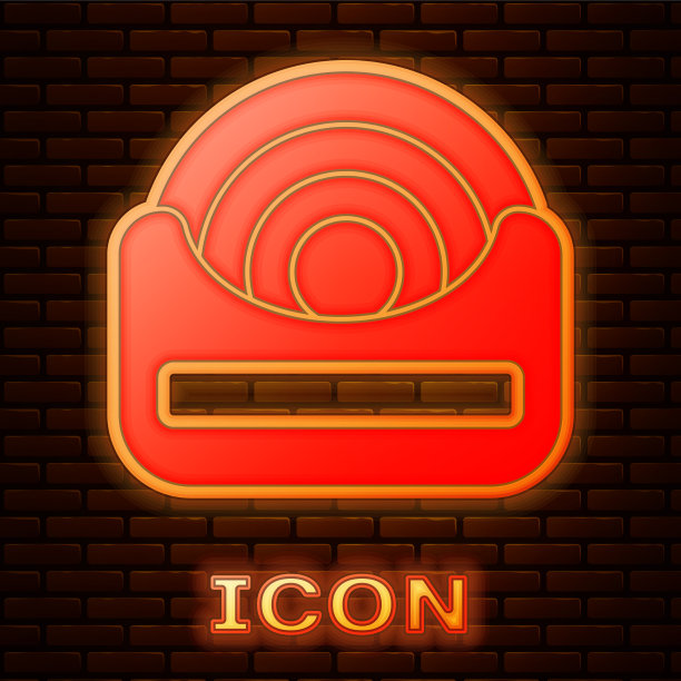 发光的霓虹灯牙线图标孤立在砖块上图片下载