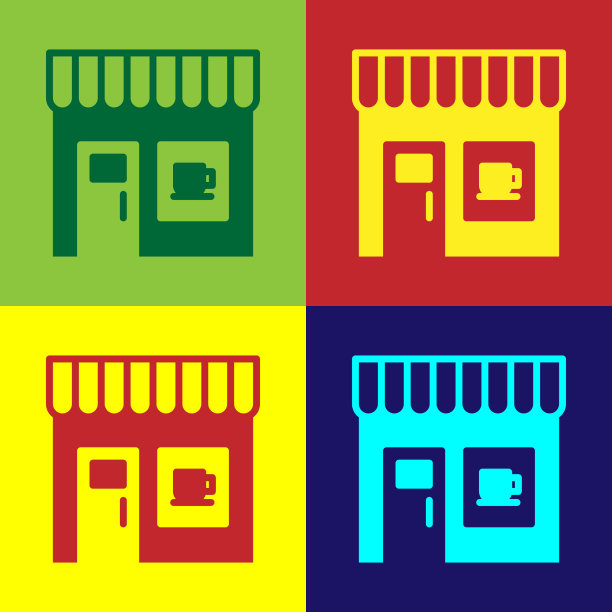 波普艺术咖啡店图标孤立的颜色图片下载