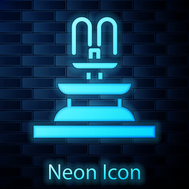 霓虹灯喷泉的图标孤立在砖墙上图片下载