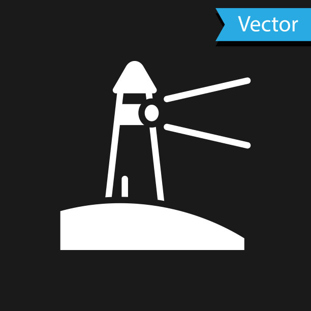 白色灯塔图标孤立在黑色背景图片下载