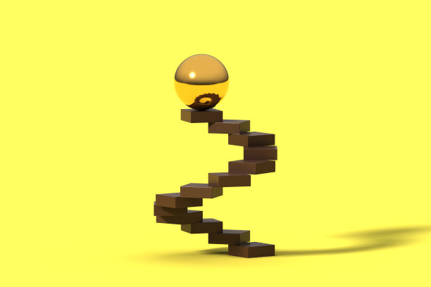 螺旋楼梯的3D插图和一个金色的球体在顶部图片下载