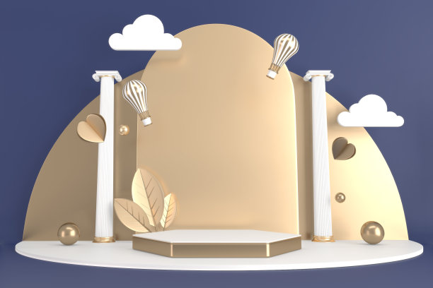 深蓝色的摘要，化妆品的领奖台。三维渲染图片下载