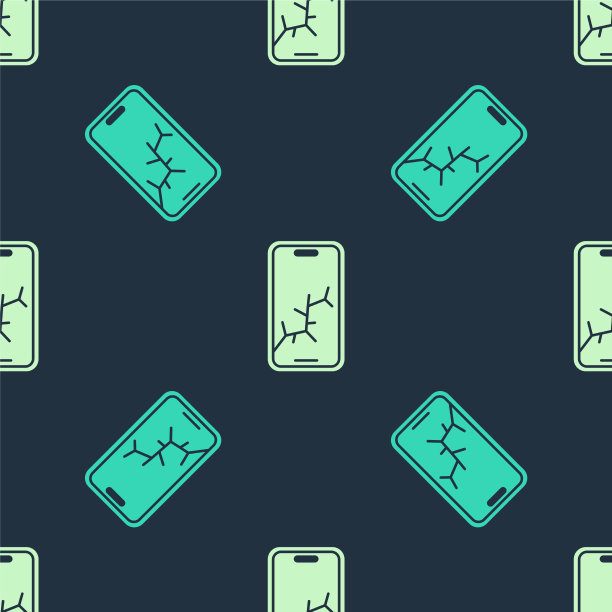 绿色和米色智能手机与破碎的屏幕图标图片下载