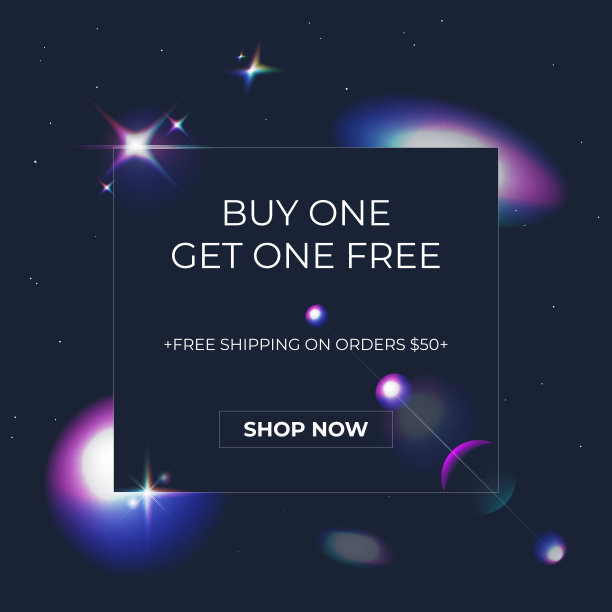 最好的销售横幅。原横幅买一送一。几何形状和霓虹灯在黑暗的背景下发光。矢量插图。图片下载