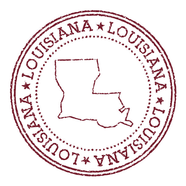 路易斯安那州圆形橡皮图章与我们的州地图。图片下载