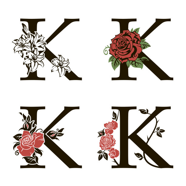 字母K与鲜花花束图片下载