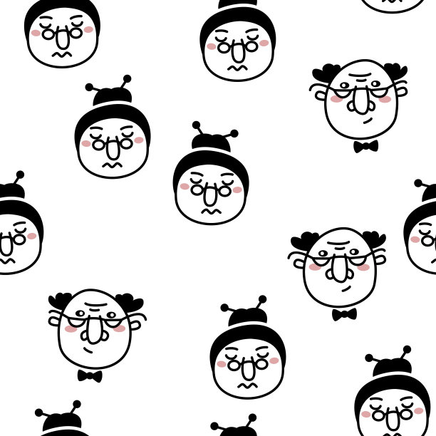 手绘涂鸦风格的背景人的脸。各种男人和女人的肖像。时尚的黑白矢量无缝图案。图片下载