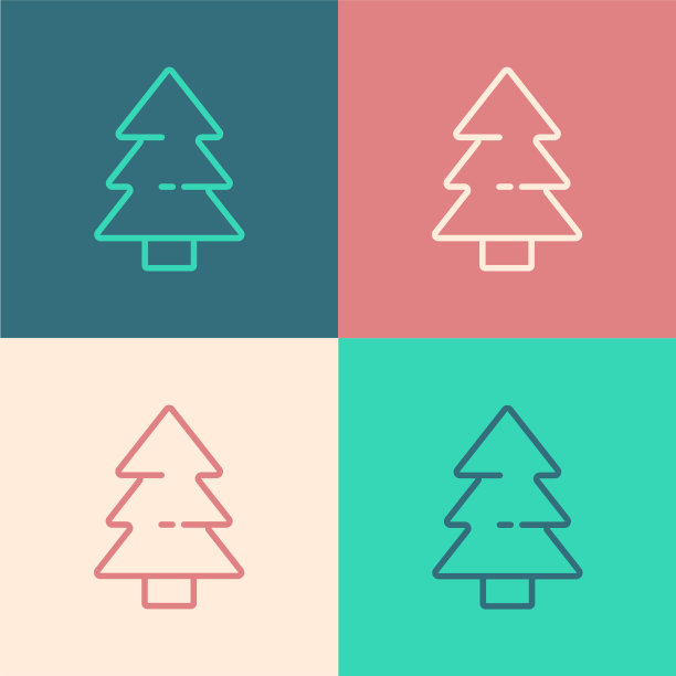 波普艺术线圣诞树图标孤立的颜色图片下载