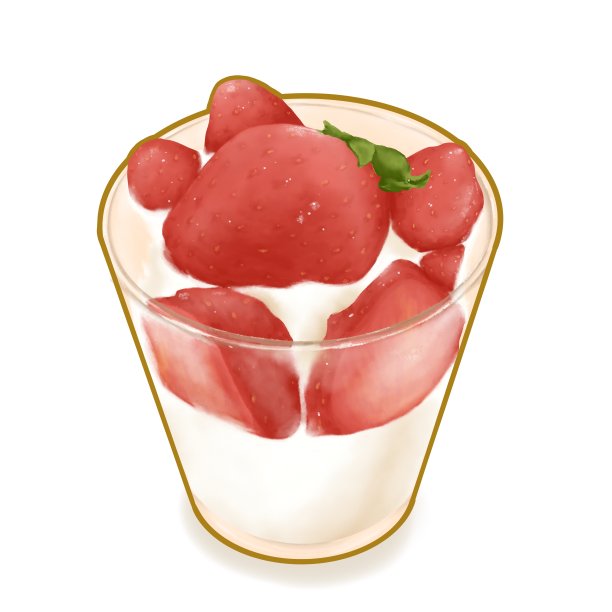 草莓布丁，一小杯冰沙酸奶奶油和红草莓点缀甜点图片下载