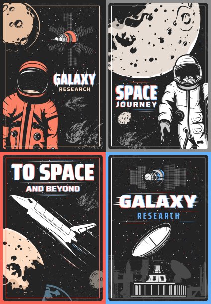 太空旅行和星系研究老式横幅图片下载