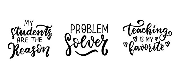 手写的引语设置关于教学。问题解决者。手写字体覆盖海报，标签，卡片。幼儿园老师、家教、指导员、导师文本矢量孤立毛笔书法束图片下载