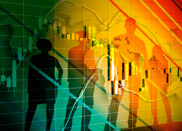 人体剪影和金融图表梯度背景。图片下载