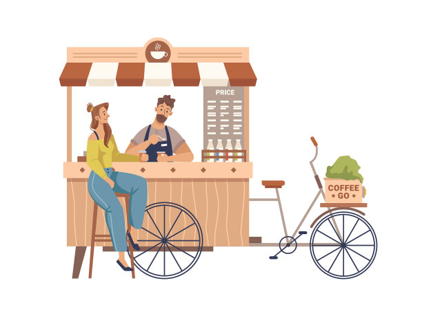 顾客在咖啡亭喝咖啡图片下载