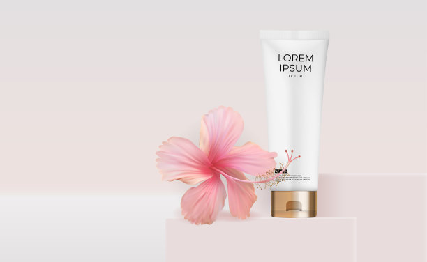 3d现实奶油管与芙蓉花图片下载