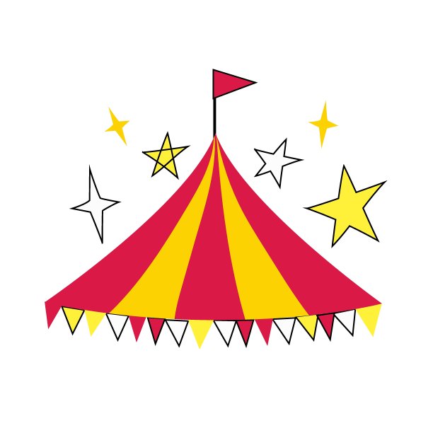 马戏团标志有黄、红、白、黑，涂鸦风格。图片下载
