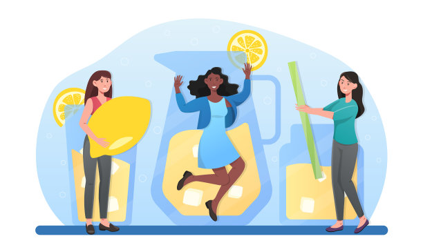 快乐的女性角色正在喝新鲜的酒图片下载