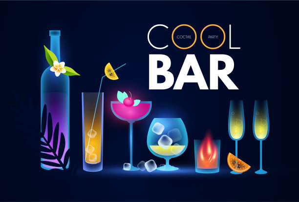 鸡尾酒会和酒吧闪亮的设计模板图片下载