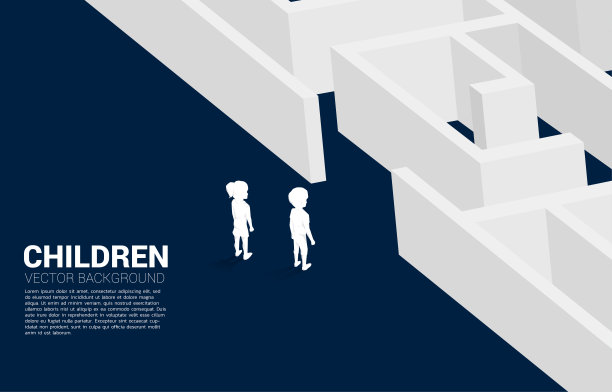 男孩和女孩的剪影准备进入迷宫。图片下载