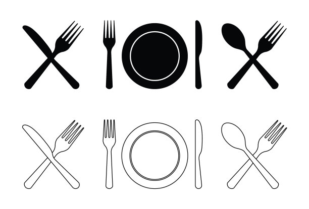餐盘、叉、刀、匙、餐具的图标图片下载
